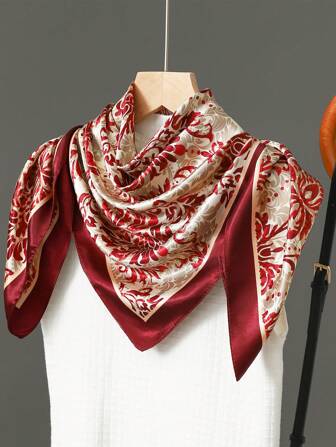 1pc 90*90cm New Paisley Print Pattern Square Scarf, Luxury Style Shawl, Outdoor Fashion Women's Lightweight Scarf, Soft Neckerchief, Square Scarf For Women, All Season