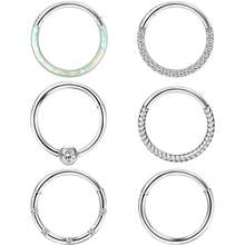 DOLOTTA 1-6Pcs Septum Rings 16G Surgical Steel Nose Rings Hoops For Women Seamless Clicker Hinged Segment Hoop Lip Nose Rings Conch Lip Helix Cartilage Earring Septum Jewelry Lip Nose Daith Hlix Piercing Jewelry 8MM