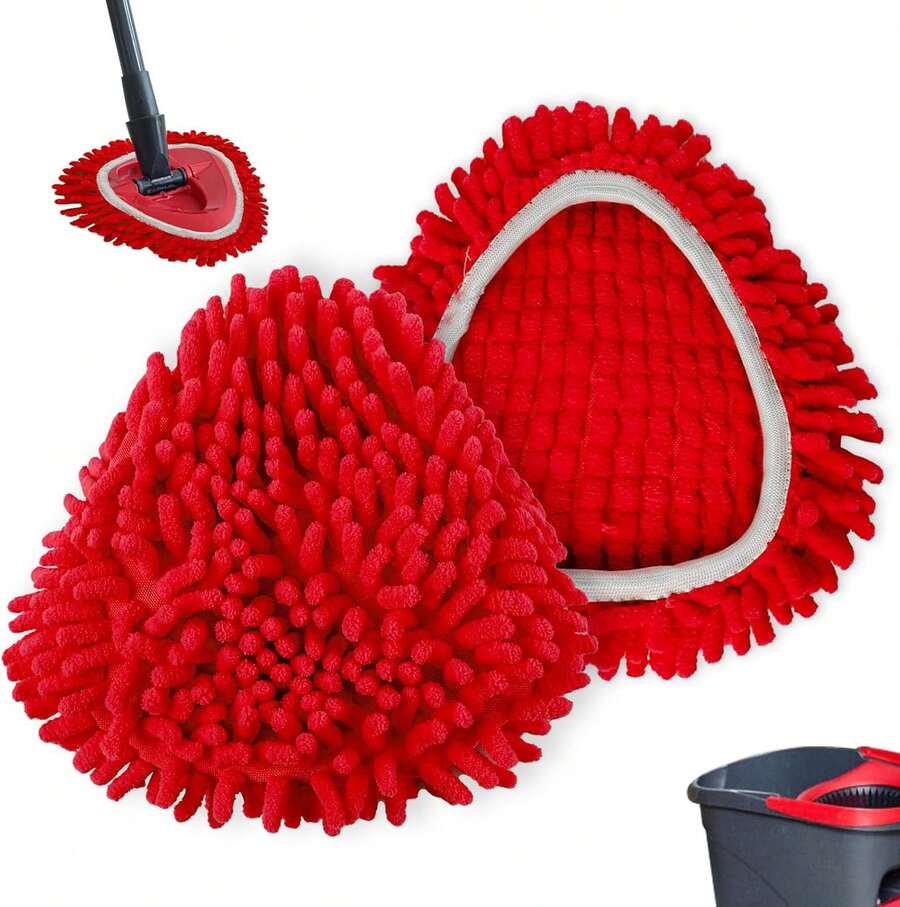 4Pack Mop Heads Replacements Compatible With O-Cedar Easy Wring 1-Tank System Reusable Spin Mop Replace Head Washable Chenille Refills Dust Head Replacement For Floor Cleaning(Red) - 紅色 - 查看 1