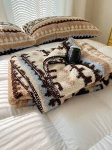 1pc Bohemian Style Double-Sided Printed Thickened Half-Fleece Knitted Blanket/Throw/Towel, Suitable For Office Nap/Sofa/Air Conditioning, Thick Hypoallergenic Knitted Blanket - Luxury Nordic Heart Pattern, Suitable For Bedroom And Sofa, Mixed Color, Multi-Purpose,Fall Decor,Autumn Decor,Room Decor - Coffee Brown - View 10