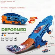 Dinosaur Ultimate Transporter Track Toy, Dinosaur Transport Truck With Foldable Sliding Track, Transformable To Tyrannosaurus Rex, Great Birthday Gift, Random Color, Halloween Gift,Back To School