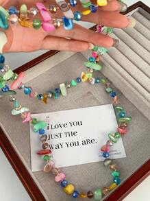 1pc Vintage Versatile Elegant Handmade Natural Shell & Crystal Beaded Long Sweater Chain Necklace