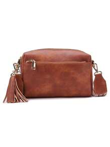 Women's Crossbody Bags With Triple Zipper, Cell Phone Pocket, Leather Handbag, Guitar Strap, Shoulder Bag, Holiday Gift