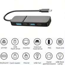 USB C 适配器、转换器、带充电和数据传输功能的扩展集线器、带 100W 充电功能的多端口 USB Type-C 集线器、2 个 USB A 端口、2 个 USB C 端口、USB C 转 HD 适配器，兼容 MacBook、Mini、笔记本电脑、USB 驱动器、电视、DVD 播放器、投影仪、显示器、闪存驱动器、硬盘驱动器、打印机和各种 USB 设备 [黑色] - 黑色 - 查看 10