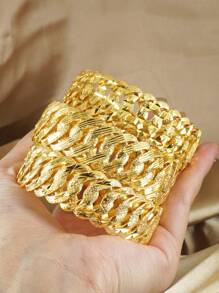 1pc Middle Eastern Vintage Sequin Glitter Openable Bangle Bracelet - Copper Material, Suitable For Daily Wear And Gifting, Dubai Style Fashion Cuff Bracelet For Women, Saudi National Day