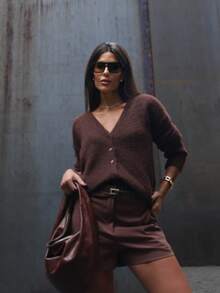 Women's Solid Color Knitted Cardigan, Suitable For Holiday, Date Night, Daily Wear, Travel, Autumn/Winter, Christmas, New Year