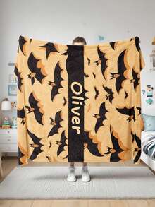 万圣节蝙蝠个性化毯子，万圣节礼物，哥特式家居装饰，别致的装饰定制旗帜挂毯海报，适合装饰俱乐部、音乐会、酒吧、大学宿舍、客厅、卧室 - 万圣节墙饰，万圣节礼物 - 彩色 - 查看 2