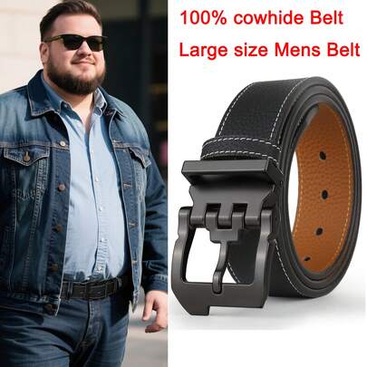 JingHao 1pc Large Size Men's Leather Belt 105cm-160cm Western Cowboy Belt Black Belt Gift Packing Box 100% Cowhide Waist Belt Vintage Style Genuine Leather Belt Casual Leather Belt For Jeans Big Size Men'S Leather Belt