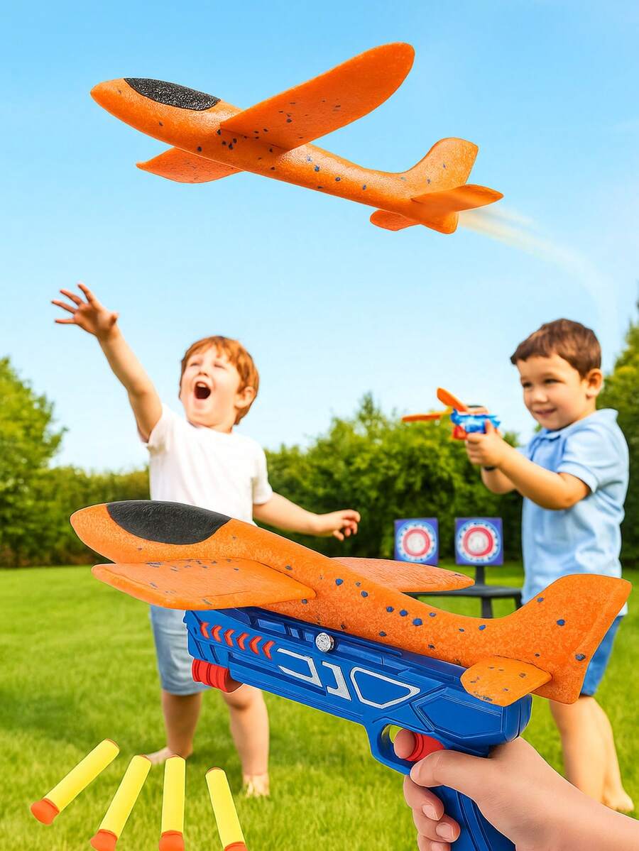 ATENTU Toy Gun Launcher Plane Glider Kids Target Shooting Fun - 藍色 - 查看 1