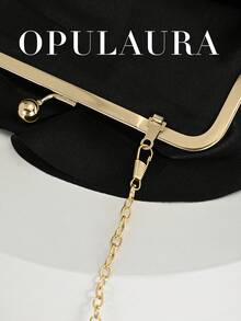 OpulAura 女士优雅迷人花瓣宴会手拿包，褶边设计晚礼服手提包，适合婚礼/度假/正式派对/舞会，配有链式肩带，花瓣形状随机 - 黑色 - 查看 7