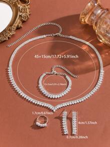 1套白色鑽石新娘珠寶套裝，西式水晶珠寶套裝，適用於派對 - 銀色 - 查看 10