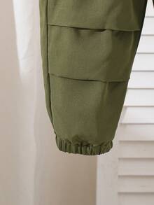 男婴卡通熊与绿帽子印花长袖羊毛圆领上衣+休闲工装裤套装 - 綠色 - 查看 6