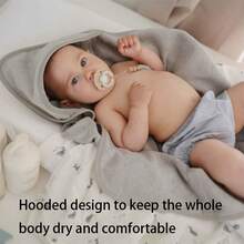 2pcs Baby Hooded Bath Towel, Super Soft Coral Fleece Absorbent Children's Solid Color Bathrobe, Newborn Baby Autumn/Winter Bath Cloak Robe, Machine Washable - Perfect Gift For Baby Shower - Brown+White - View 6