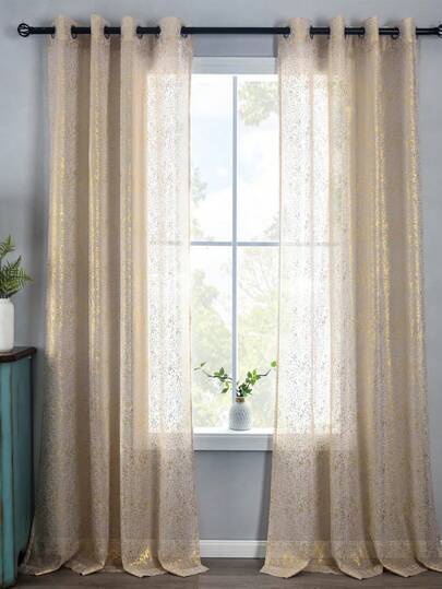1/2pcs Dust-Proof Lightweight Multipurpose Living Room/Bedroom Vintage Style Golden Classical Elegant Sheer Curtain,Fall Decor,Autumn Decor,Room Decor