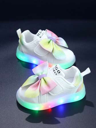 MGO Kidss MGO 儿童大蝴蝶结发光鞋，LED 女童发光鞋，休闲运动鞋，闪烁多彩玫瑰红色，适合 1-3-6 岁儿童