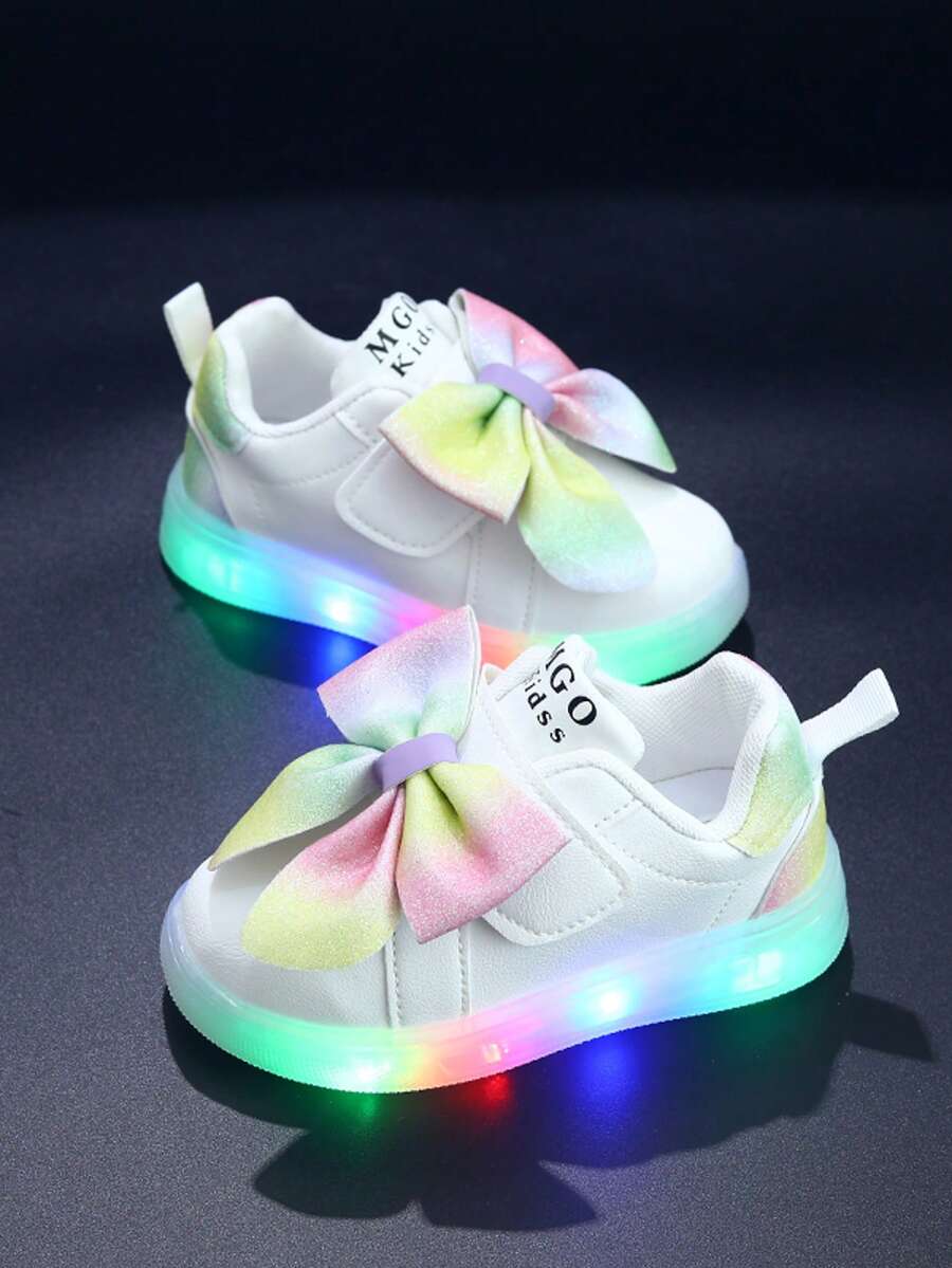 MGO Kidss MGO 儿童大蝴蝶结发光鞋，LED 女童发光鞋，休闲运动鞋，闪烁多彩玫瑰红色，适合 1-3-6 岁儿童
