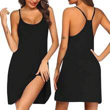 Women's Racerback Sleeveless Nightgown, Sleepwear - 黑色 - 查看 11