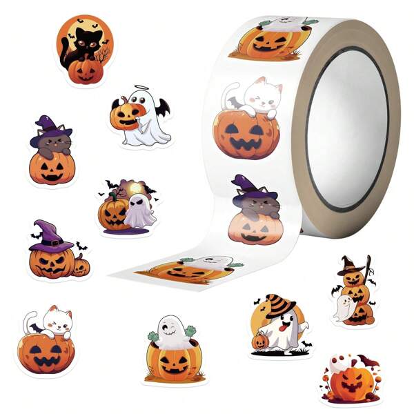 500 Piezas Rollo de Pegatinas de Halloween, Pegatinas de Calabaza, Pegatinas de Halloween, Regalos de Halloween, Pegatinas Estéticas, Pegatinas de Dibujos Animados, Pegatinas de Vinilo Impermeables para Botellas de Agua, Hidroflask, Guitarra, Equipaje, Teléfono, Estuche, Portátil, Monopatín, Regalo