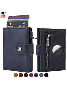 RFID Pop-Up Credit Card Holder Men's Wallet, Bifold Front Pocket Card Case Short Wallet, Travel Wallet, Compatible With Apple Airtag Tracker, Airtag Card Holder Wallet, Gift For Men - Blue - View 3