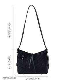 女士 PU 菱形图案单肩包，可调节肩带