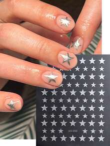 2pcs Metallic Silver Asymmetric Star Nail Art Stickers, Apply On Nails And Top With Clear Nail Polish Or Glossy Topcoat For Longer-Lasting, Beautiful Nail Decoration - Silver - View 3