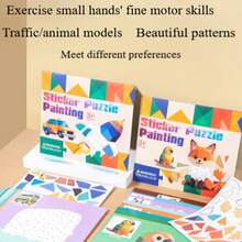 1 Stück Kinder Lernspielzeug Aufkleber Montessori Lehrmittel Geometrische Collagen zur Förderung der Konzentration des Babys Aufkleber Puzzle Kreatives Spielzeug