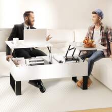FXLTSBL Coffee Table, Height Adjustable Coffee Table, Pull-Out, Retractable Coffee Table, Separate Hidden Storage Compartment, Double Lifting Plate, Living Room Table, White - White - View 9