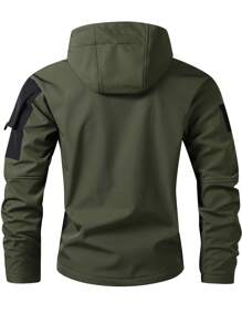 Men's Fashion Multi-Pocket Fleece Lined Windbreaker Jacket - Polyester, Zipper Pockets For Convenience, Adjustable Cuffs, Suitable For Autumn/Winter Hiking, Fishing, Outdoor Activities