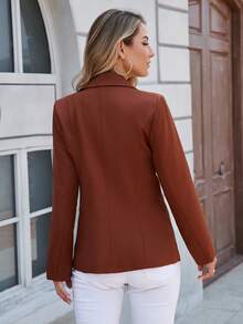 Damen Polyester einfarbige Taschen Knopfverschluss figurbetonte Blazer Jacke, Büro & Lässig Tragen, Herbst