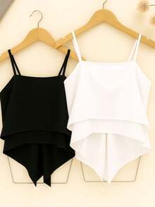 2-Piece Set Women's Elegant Blouse, Two-Ruffled Loose, Versatile, Casual, Summer Fashion - Đen và trắng - Xem 1