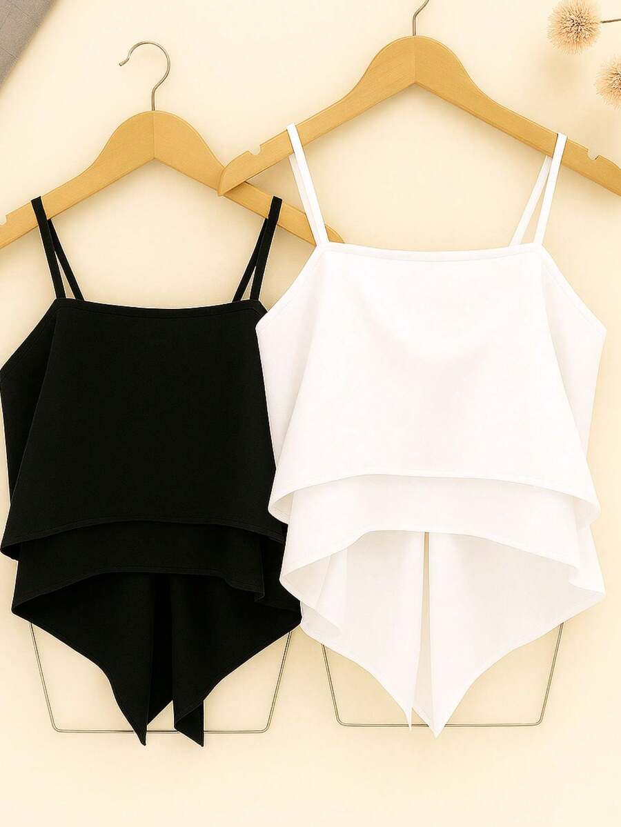 2-Piece Set Women's Elegant Blouse, Two-Ruffled Loose, Versatile, Casual, Summer Fashion - Đen và trắng - Xem 1