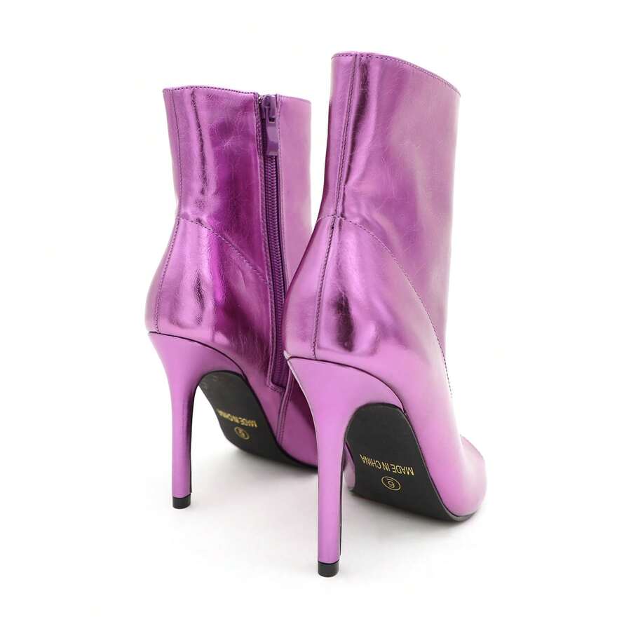 Womens Peep Toe Stiletto Booties Side Zipper High Heel Open Toe Ankle Boots CHARLIE-212 - METALLICPURPLE - 查看 1