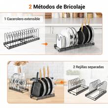 NOVANGUA Organizador de Sartenes y Ollas 2 en 1,Expandible 30–50, 14 Divisores Ajustables con Ranura en U, para Gabinete o Cajón, con 6 Almohadillas - 1 - Ver 4