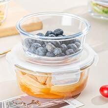 1 件装带盖透明微波炉安全玻璃碗、分隔式餐盒、矩形食物储存盒、圆形玻璃午餐盒 - 彩色 - 查看 5