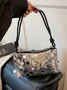 1 件绗缝拉链纯色夏季新款草编腋下手提包，手工制作简约设计大容量适合女性户外旅行度假