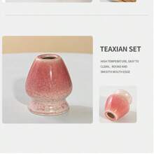 4 件套经典日本窑烧陶瓷抹茶茶具，包括带唇的抹茶碗、搅拌器、勺子，白色礼盒装，宋代茶道风格 - 淺粉色 - 查看 5