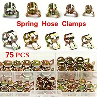 75PCS Color Zinc Plated Hose Clamps Kit (6mm*10mm) - Universal Fuel Line/Water Pipe Clamps For Acrylic Filter Bucket, Outlet Hose, Rubber Fuel Lines, Hydraulic Systems | Rust-Proof Elastic Fasteners