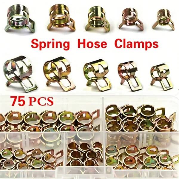 75 piezas Kit de abrazaderas de manguera chapadas en zinc de color (6 mm * 10 mm) - Abrazaderas universales para línea de combustible/tubería de agua para filtro acrílico, manguera de salida, líneas de combustible de goma, sistemas hidráulicos | Sujetadores elásticos resistentes a la oxidación