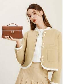 Túi đeo chéo đựng hộp cơm trưa du lịch bãi biển mùa hè Y2K, Túi đeo vai da lụa thanh lịch, Túi mua sắm đa năng nhẹ hoàn toàn mới dành cho phụ nữ, Thanh lịch khi đi làm, du lịch, kinh doanh, Dung tích đựng mỹ phẩm lớn - màu nâu - Xem 4