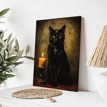 1 件黑猫复古装饰艺术帆布印刷品，经典哥特式宠物肖像墙艺术，动物主题可选框架绘画海报，适用于室内和室外装饰 - 非常适合家庭办公室、客厅、卧室家居装饰万圣节装饰秋季装饰房间装饰 - 彩色 - 查看 12