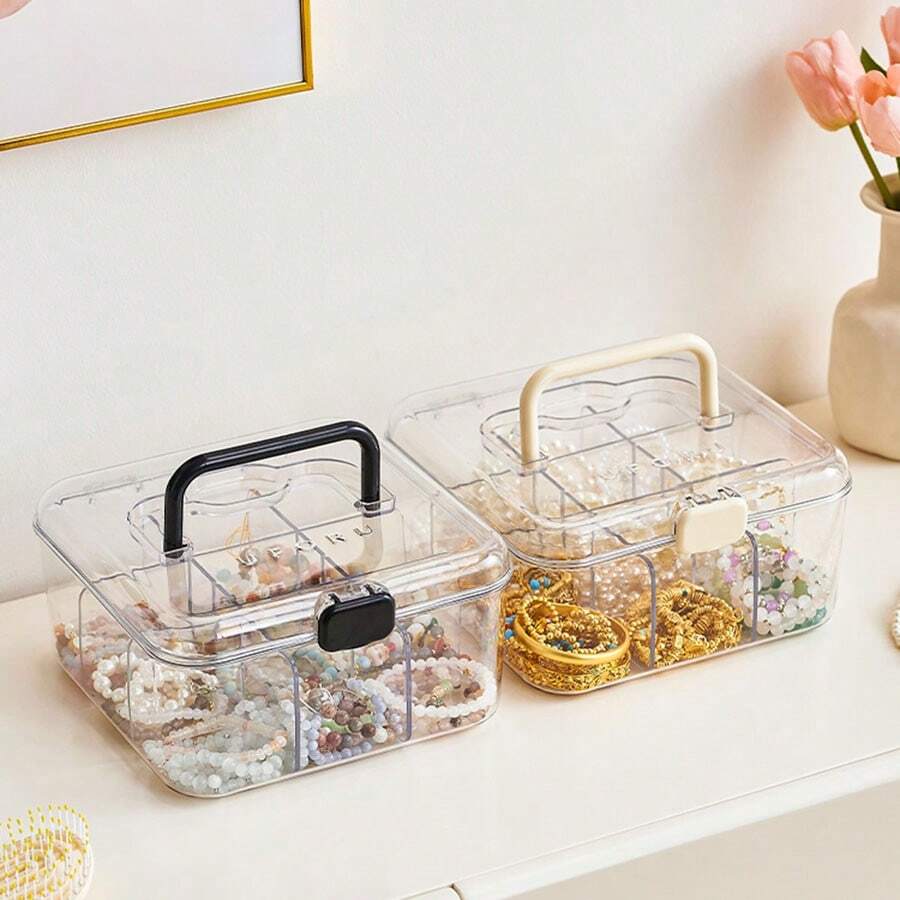 1pc Elegant Jewelry Box, Spacious Multi-Layer Organizer With Lid, Stylish Transparent Storage Solution For Watches, Necklaces, Rings, Earrings, And Bracelets, Perfect For Home Use And Gift Giving, Ideal For Special Occasions And Holiday Celebrations, Keep Your Accessories Neat And Tidy With This Chic And Functional Design
