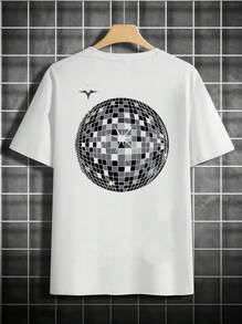 Disco Ball Graphic, Men's T-Shirt With Double-Sided Print, Fashion, Casual, Round Neck, 220 G/M2, Pure Cotton (1 Piece)