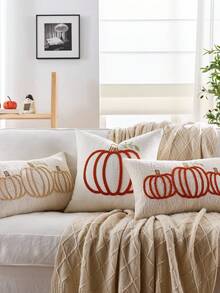 1 件/2 件万圣节抱枕套 18x18 英寸万圣节白色幽灵刺绣枕套感恩节家庭派对秋季装饰枕套方形靠垫套 - 白色 - 查看 5