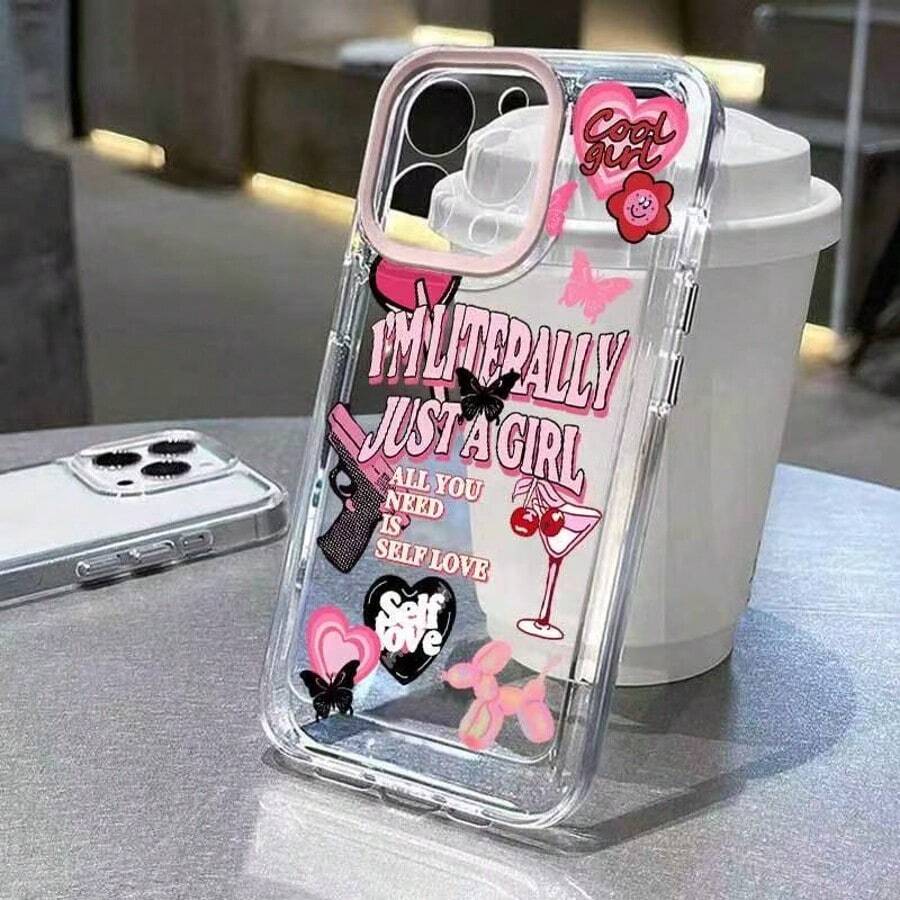 Funda para teléfono con diseño de dibujos animados, bordes rectos, color negro, resistente a caídas, compatible con phone 11, 12, 13, 14, 15 y 16 - Transparente 3 - Ver 1