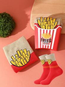 1 双高品质炸薯条袜，男女通用有趣可爱舒适袜子，适合所有季节，个性化彩色袜子增强家庭氛围，原宿嘻哈风格时尚袜子 - 彩色 - 查看 4