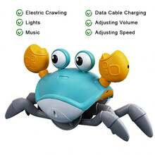 爬行螃蟹玩具，趣味互动跳舞行走移动玩具感官感应螃蟹带音乐，螃蟹玩具男孩女孩儿童生日礼物 - 彩色 - 查看 16