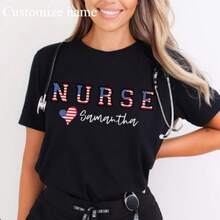1pc Personalized Nurse Shirt, Custom Nurse Shirt,Nursing School Tee, Nurse Tee, Gift For Nurse, ER Nurse Shirts - 黑色 - 查看 1