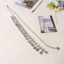 1 件女士金属腰链，装饰腰带适合连衣裙、裙子、肚皮舞，百搭银色秋季、秋季、万圣节