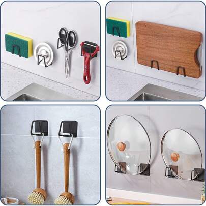 不锈钢厨房水槽海绵架 - 无孔海绵沥水架，带钢丝绒球抹布收纳挂钩 - 耐用防锈，厨房收纳神器，高效清洁台面和水槽，节省空间，易于沥水，方便取用海绵、百洁布和清洁工具，是家庭、公寓和小型厨房日常使用和保养的理想之选。