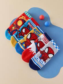 Marvel 5双装儿童短袜，超级英雄卡通透气男童袜 - 彩色 - 查看 3